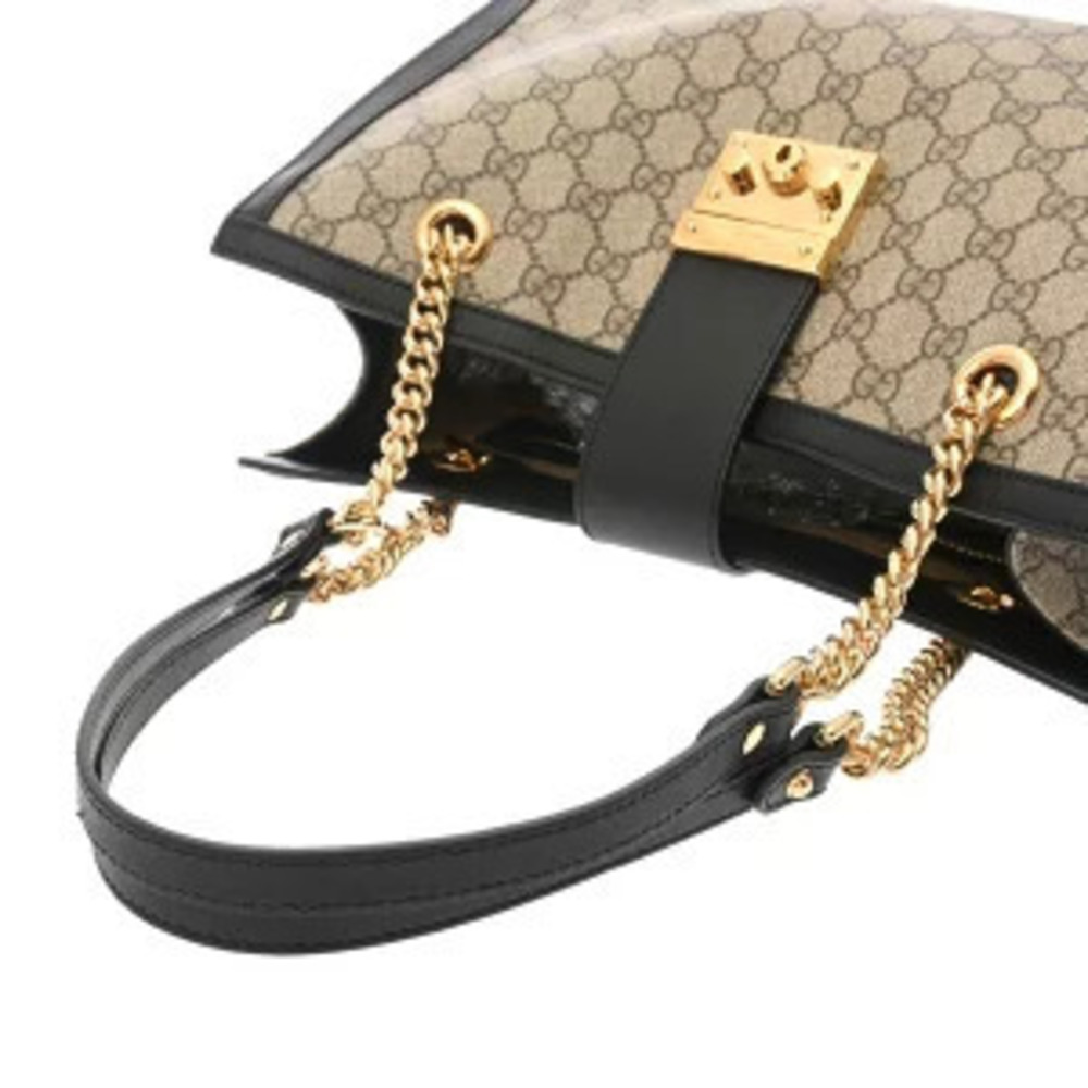 Gucci Tote Padlock Beige GG Ebony Supreme Canvas Leather Black Bag - Picture 3 of 9